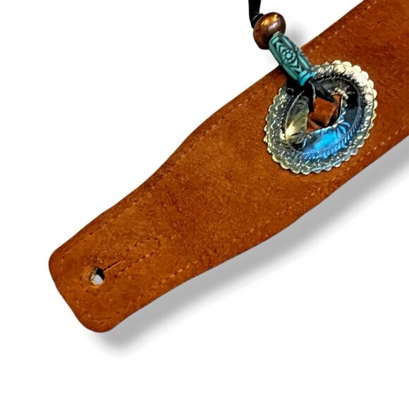 Levys Suede Leather Guitar Strap Big Conchos Fringe Beads Western Boho Canada - Picture 4 of 8